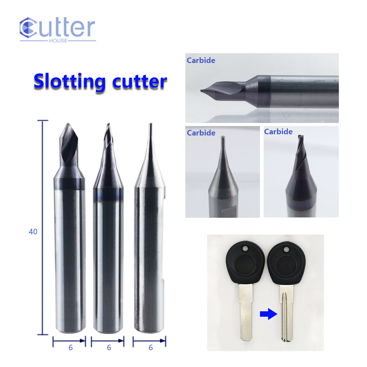 End Milling Cutter Set for Slotting the Keys compatible with Manual Key Cutting Machines