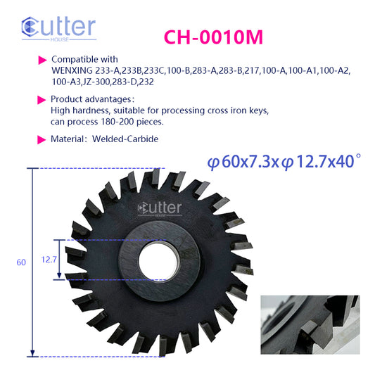0010 φ60x7.3xφ12.7x40° Welded-Carbide Angle Milling Cutter compatible with WENXING