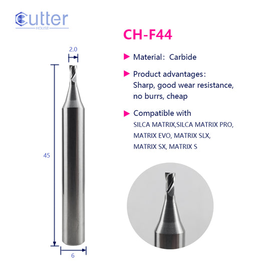 F44 φ2.0xD6x45Lx2F Carbide Laser Cutter compatible with SILCA MATRIX