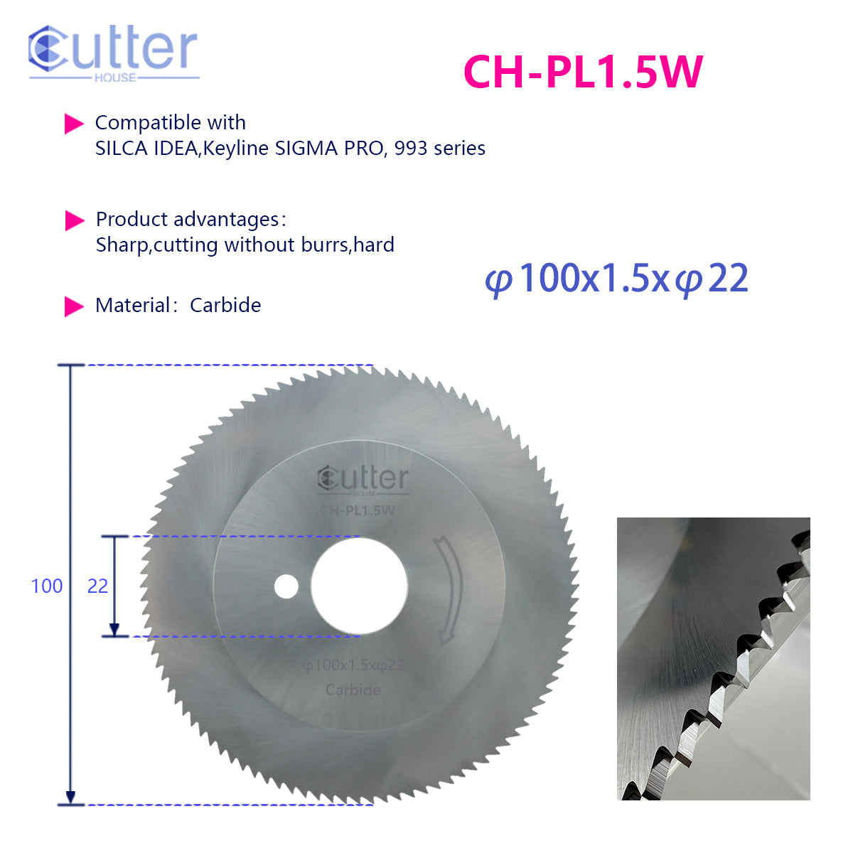 PL1.0/PL1.25/PL1.5 φ100x1.0/1.25/1.5xφ22 совместимы с серией SILCA IDEA/Keyline SIGMA PRO/993 - Плоские долбёжные станки
