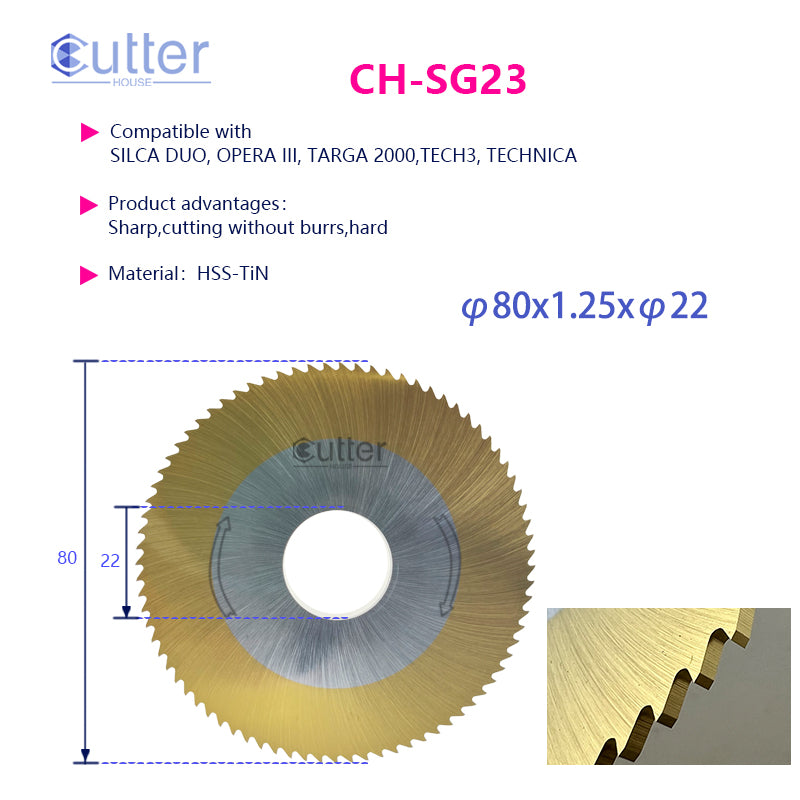 SG23 φ80x1.25xφ22 HSS-TiN Flat Slotter compatible with SILCA