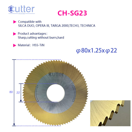 SG23 φ80x1.25xφ22 HSS-TiN Flat Slotter compatible with SILCA