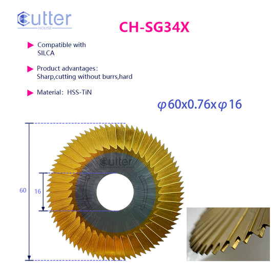 SG34 φ60x0.76xφ16 HSS-TiN Side Milling Cutter compatible with SILCA