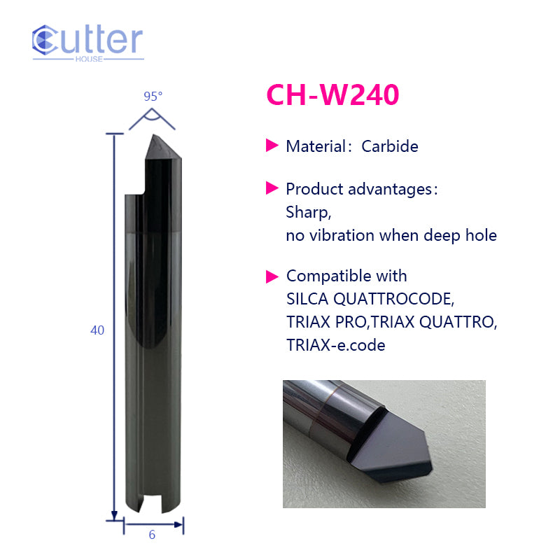 W240 D6x95°x40Lx1T-0.95 Carbide Dimple Cutter compatible with SILCA