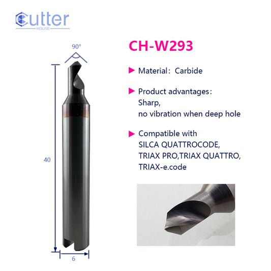 W293 φ3.5xD6x90°x40Lx1T-0.85 Carbide Dimple Cutter compatible with SILCA