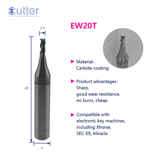 φ2.0xD6x40Lx3F Carbide Laser Cutter compatible with Electronic Key Cutting Machines