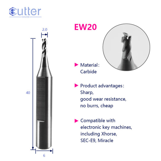 φ2.0xD6x40Lx3F Carbide Laser Cutter compatible with Electronic Key Cutting Machines