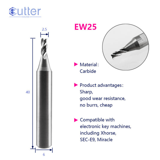 φ2.5xD6x40Lx3F Carbide Laser Cutter compatible with Electronic Key Cutting Machines