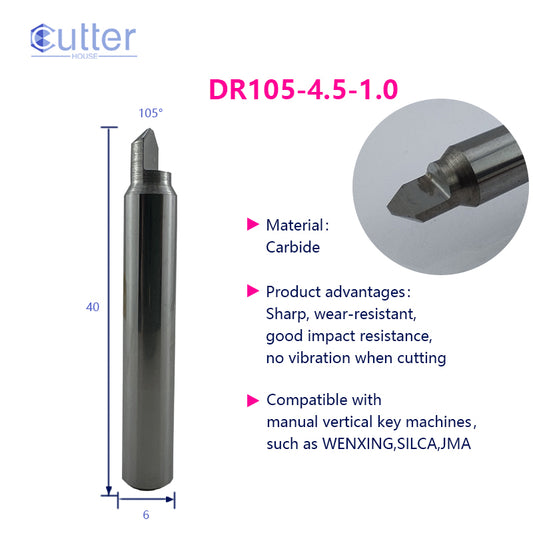 φ4.5xD6x105°x40Lx1T-1.0 Carbide Dimple Cutter compatible with Manual Key Cutting Machines