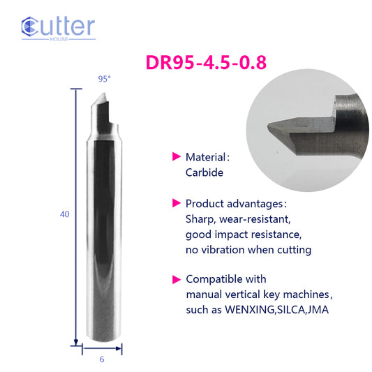 φ4.5xD6x95°x40Lx1T-0.8 Carbide Dimple Cutter compatible with Manual Key Cutting Machines