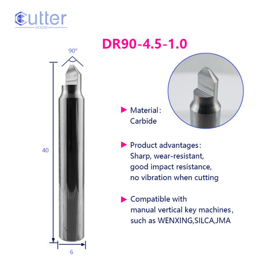 φ4.5xD6x90°x40Lx1T-1.0 Carbide Dimple Cutter compatible with Manual Key Cutting Machines