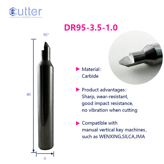 φ3.5xD6x95°x40Lx1T-1.0 Carbide Dimple Cutter compatible with Manual Key Cutting Machines