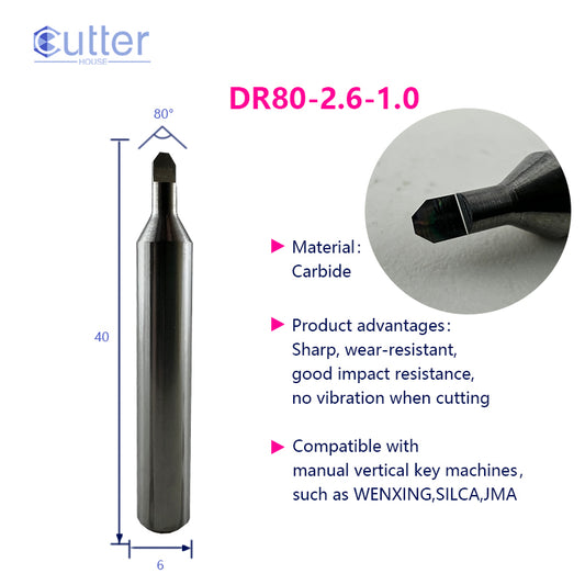 φ2.6xD6x80°x40Lx1T-1.0 Carbide Dimple Cutter compatible with Manual Key Cutting Machines