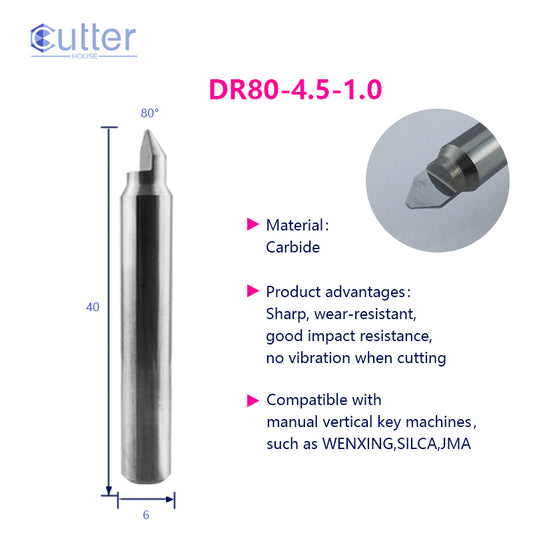 φ4.5xD6x80°x40Lx1T-1.0 Carbide Dimple Cutter compatible with Manual Key Cutting Machines