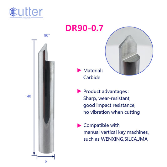 D6x90°x40Lx1T-0.7 Carbide Dimple Cutter compatible with Manual Key Cutting Machines