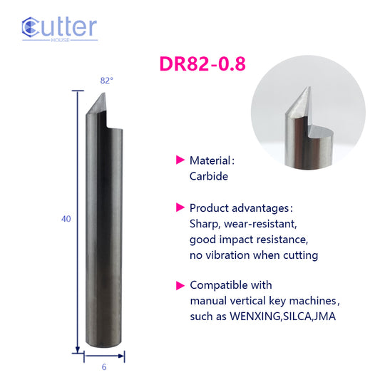 D6x82°x40Lx1T-0.8 Carbide Dimple Cutter compatible with Manual Key Cutting Machines