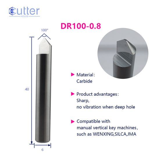 D6x100°x40Lx1T-0.8 Carbide Dimple Cutter compatible with Manual Key Cutting Machines