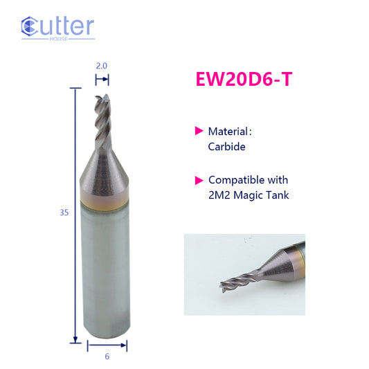 φ2.0xD6x35Lx4F Carbide Laser Cutter compatible with 2M2 Magic Tank