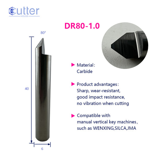 D6x80°x40Lx1T-1.0 Carbide Dimple Cutter compatible with Manual Key Cutting Machines