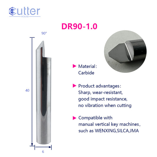 D6x90°x40Lx1T-1.0 Carbide Dimple Cutter compatible with Manual Key Cutting Machines