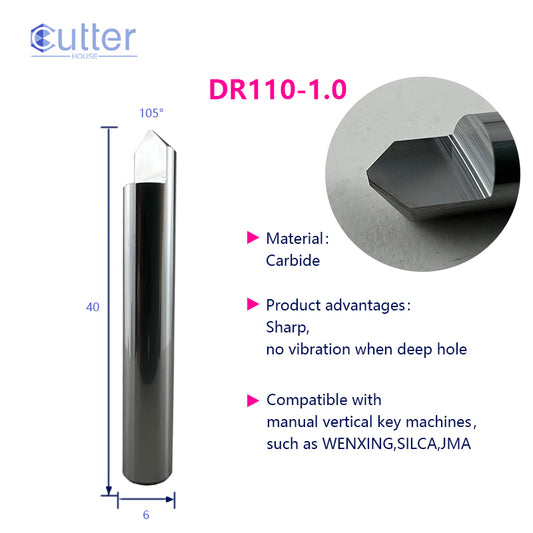 D6x110°x40Lx1T-1.0 Carbide Dimple Cutter compatible with Manual Key Cutting Machines