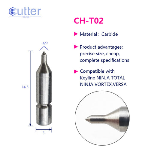 T02 φ1.0xD3x60°x14.5L Carbide Tracer Point compatible with Keyline