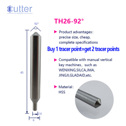 φ2.6xD6x92°x45L HSS Tracer Point compatible with Manual Key Cutting Machines