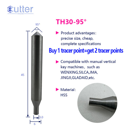 φ3.0xD6x95°x45L HSS Tracer Point compatible with Manual Key Cutting Machines