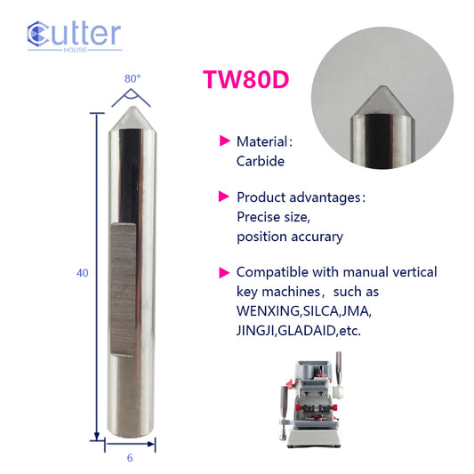 D6x80°x40L-0.7 Carbide Tracer Point compatible with Manual Key Cutting Machines